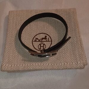 Hermes Black Leather wrap bracelet